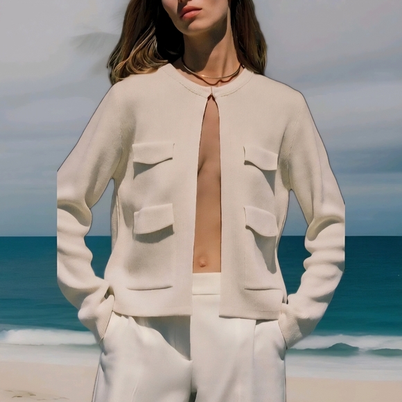 Zara Jackets & Blazers - ZARA Women's Pocket Knit Cardigan(Ecru, US L, XL /EUR L, XL)